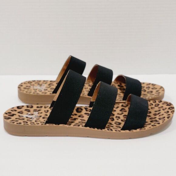 Corkys Dafne Women's Leopard Sandals Size 12 Black Tan 3 Strap Slip On Slides - Picture 5 of 13